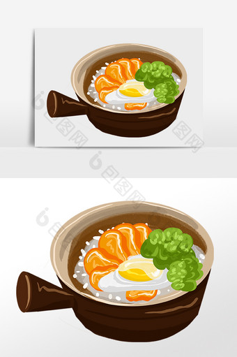 手绘美食美味的煲子饭插画图片