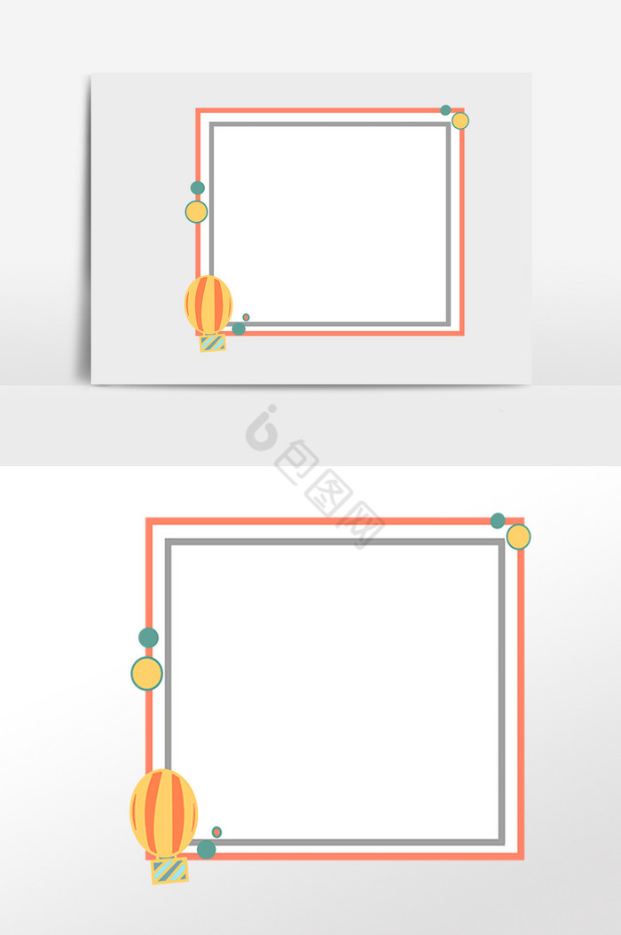 彩色热气球方形边框图片