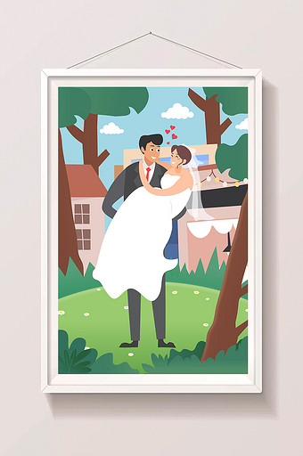 卡通浪漫新婚夫妇婚礼情侣海报app插画图片