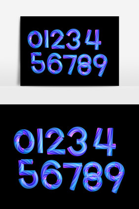 阿拉伯数字0到9渐变色彩效果设计元素