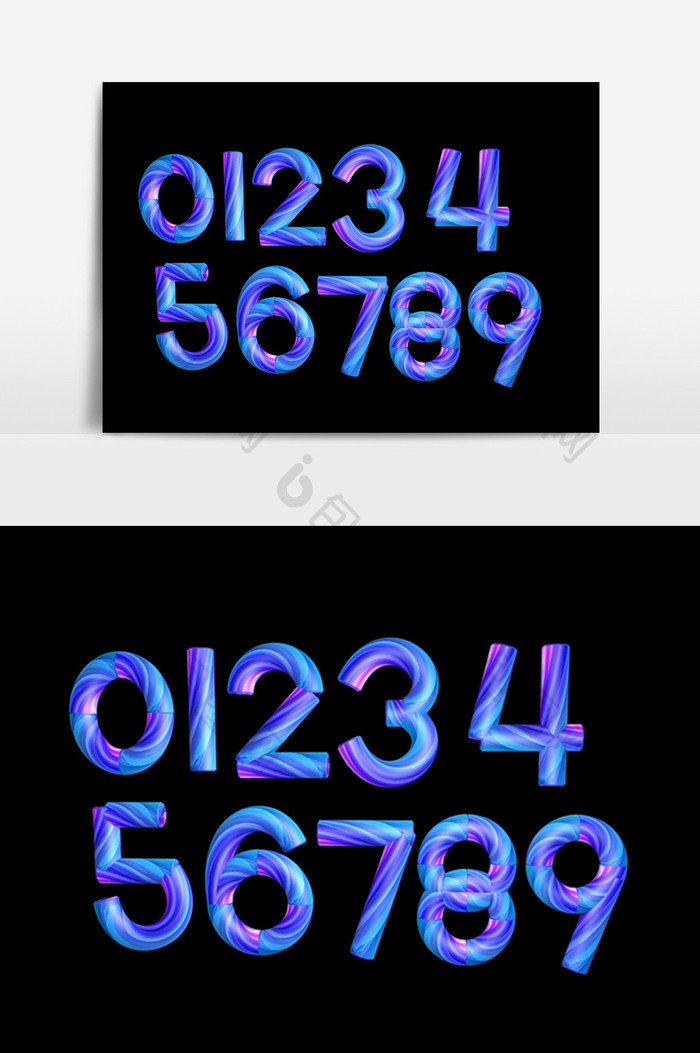 阿拉伯数字0到9渐变色彩效果设计元素
