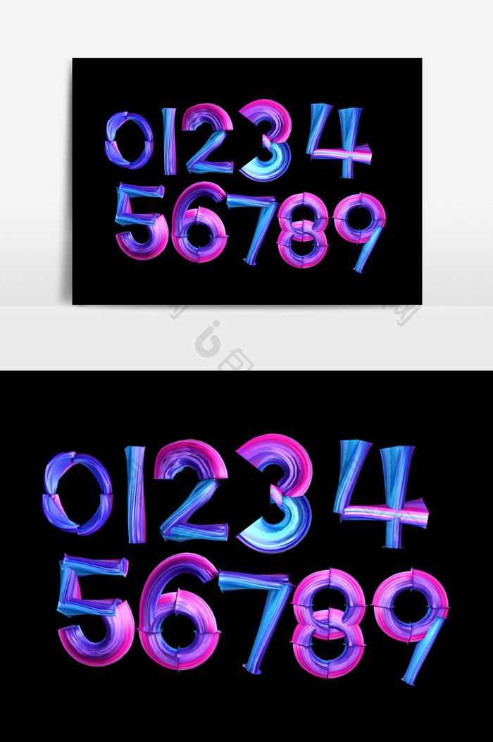 数字0到9渐变色彩效果设计元素