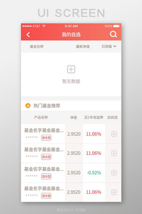 珊瑚橘我的自选页面设计金融行业金融APP