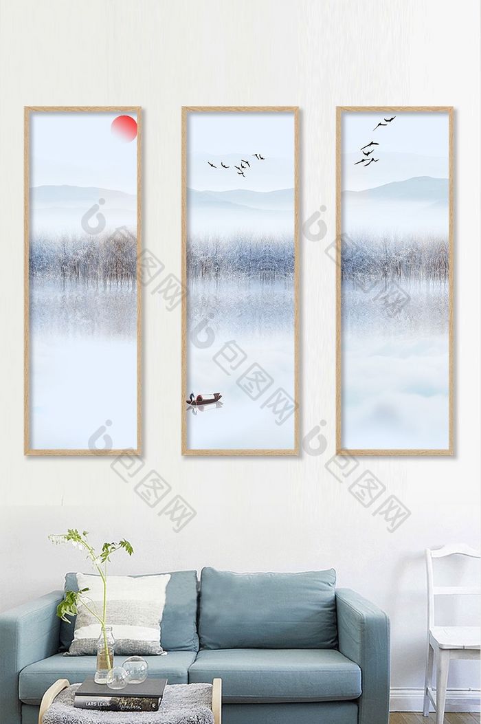 中式水墨山水风景意境客厅装饰画