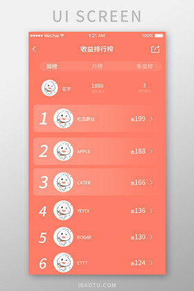 珊瑚橘游戏战绩排行榜UI移动页面