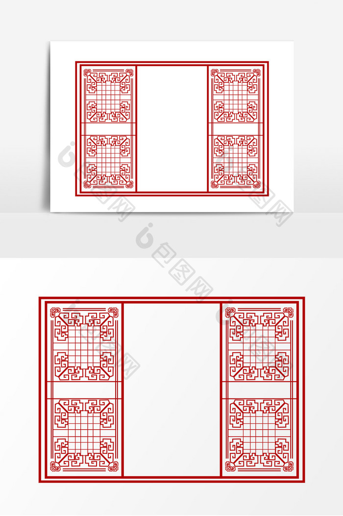 红色窗子花边边框元素