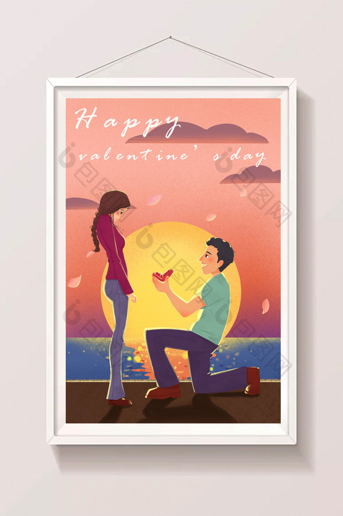 浪漫情人节求婚情侣大海插画图片图片
