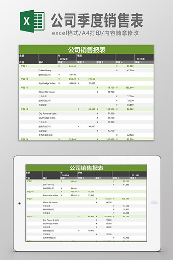 公司季度销售表Excel模板图片