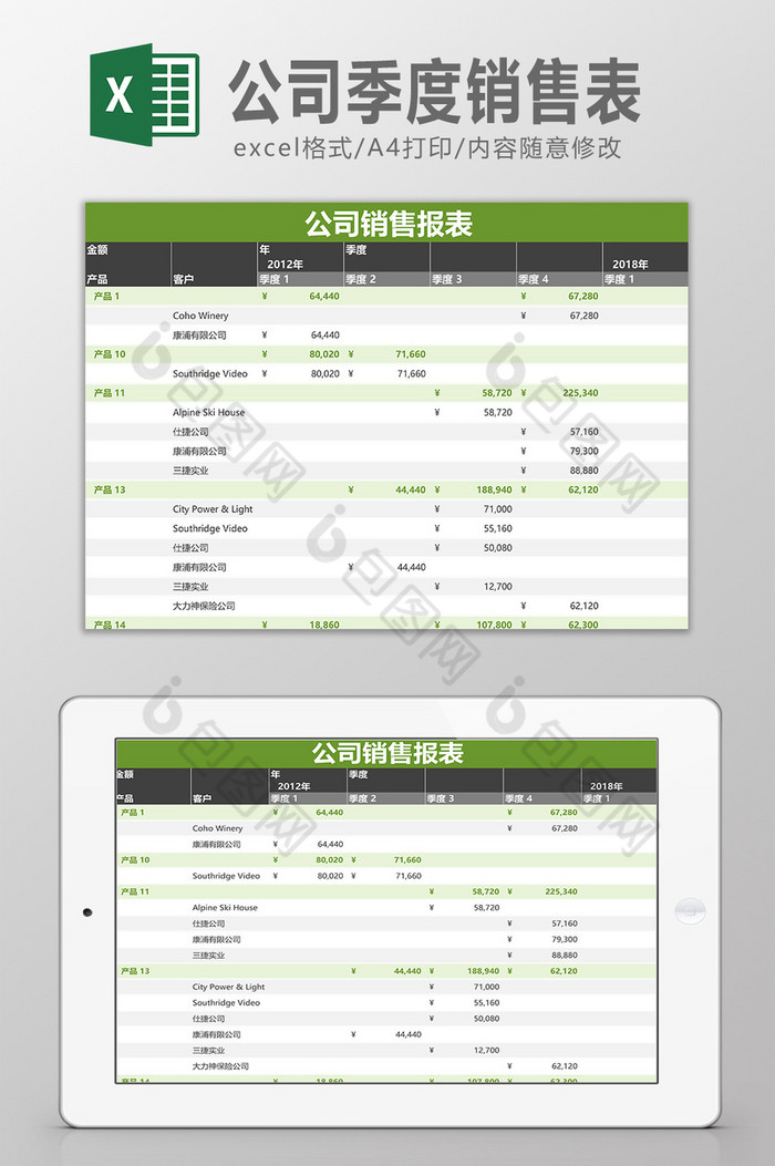 公司季度销售表Excel模板图片图片