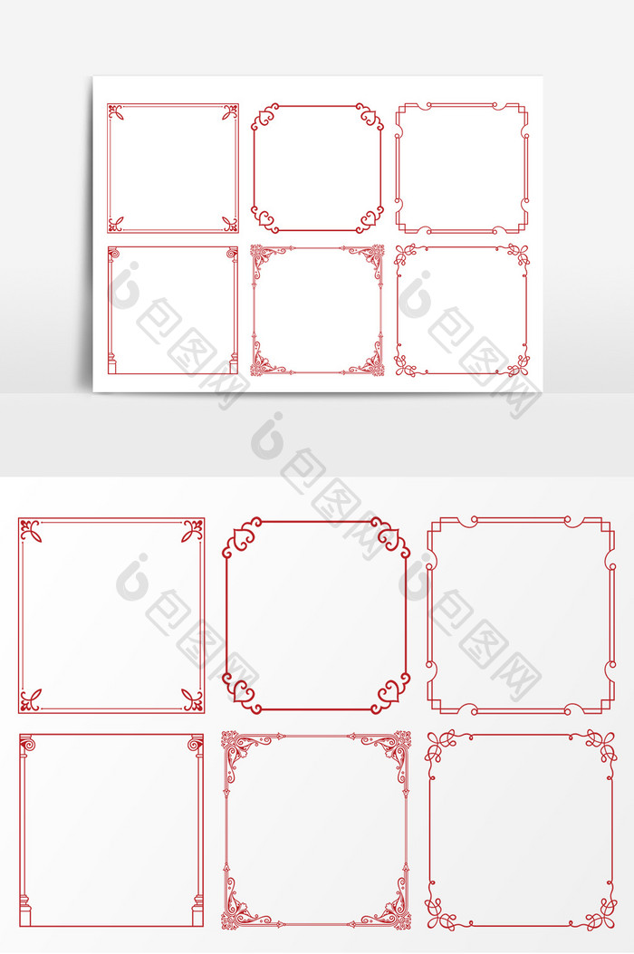 古典红色简洁花纹边框矢量素材