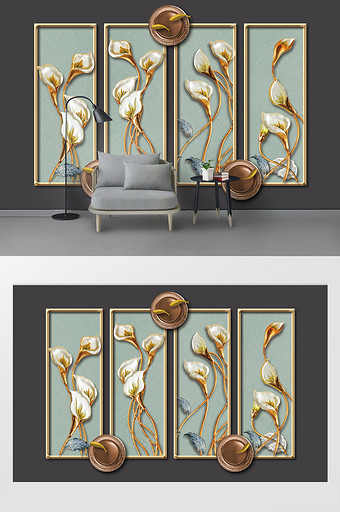 现代简约富贵人家花朵百合铁艺装饰背景墙图片