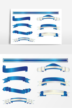 简约蓝色丝带横条边框素材