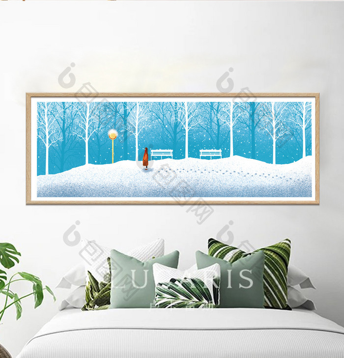 手绘唯美冬季风景客厅卧室床头装饰画
