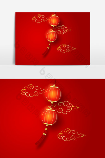 红色喜庆中国风质感灯笼祥云春节除夕元素图片