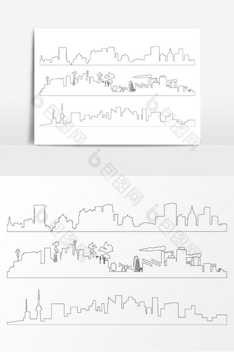 城市黑色线描AI矢量素材图片