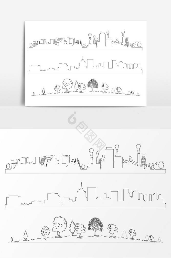 简笔城市建筑线描AI图片