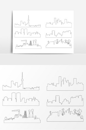 现代城市建筑线描AI矢量素材