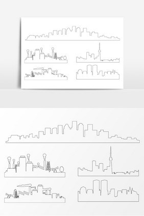 城市建筑线描AI矢量素材