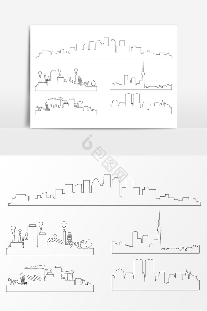 城市建筑线描AI图片