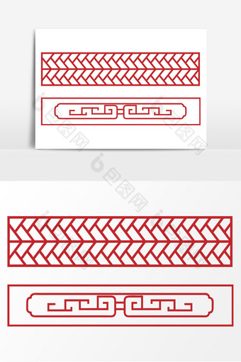 红色古典窗格装饰边框AI矢量素材图片