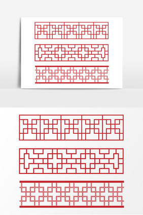 红色中式窗格装饰边框AI矢量素材