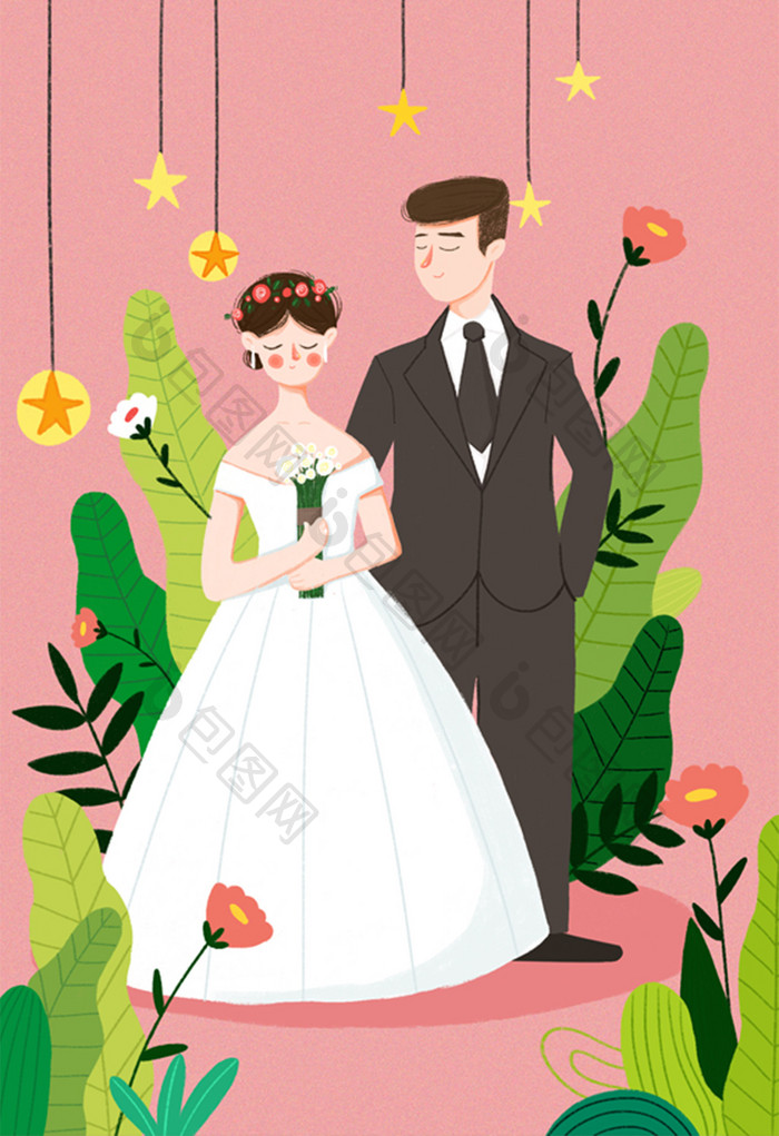结婚婚礼扁平卡通手绘风格插画