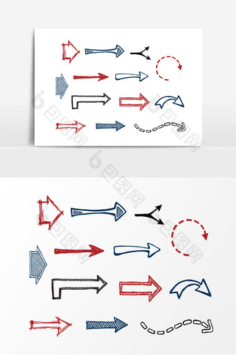 彩色简约质感矢量手绘箭头素材图片