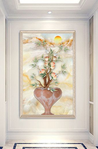 大理石花瓶仙桃石纹玄关装饰画图片