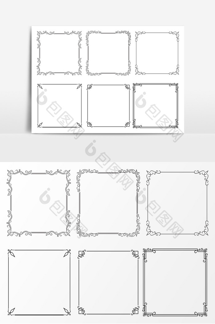 黑色方形艺术花边线条AI矢量元素