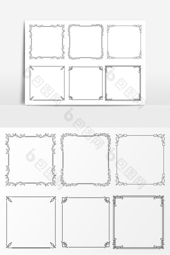 黑色方形艺术花边线条AI矢量元素图片