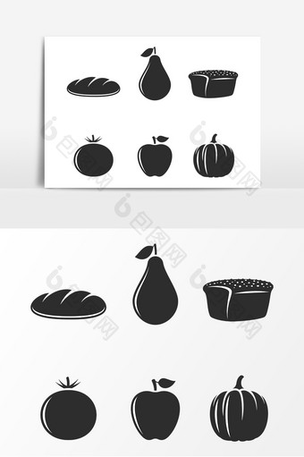 黑色面包水果食物剪影AI矢量元素图片
