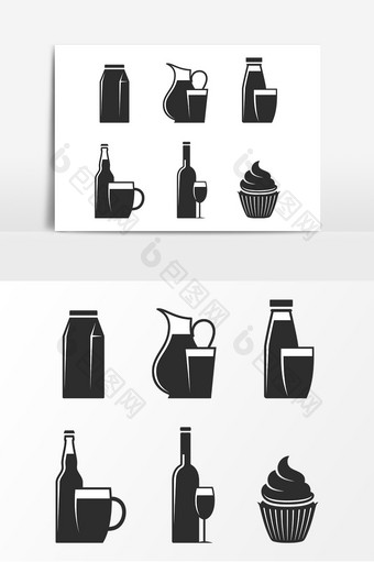 黑色饮料食物剪影AI矢量元素图片