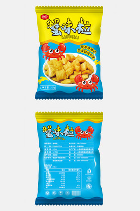 简约清新蟹味粒膨化食品包装设计