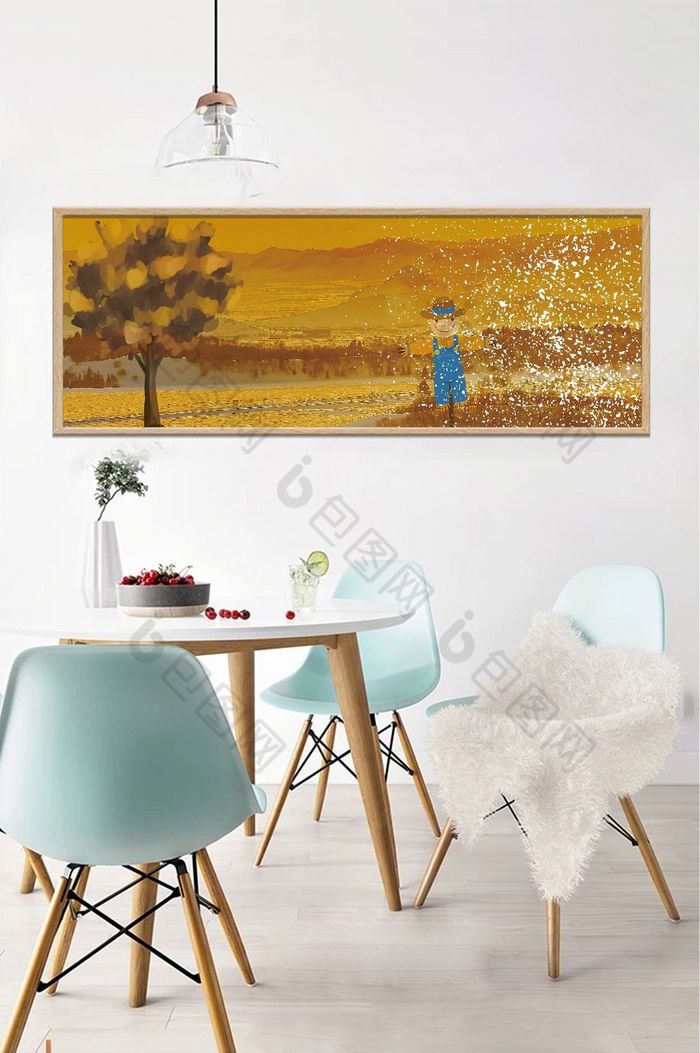 手绘树木下的稻草人风景客厅卧室装饰画图片图片