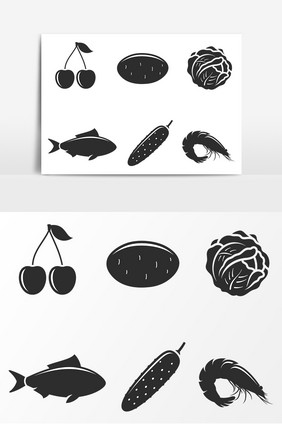 黑色水果海鲜食物剪影AI矢量元素