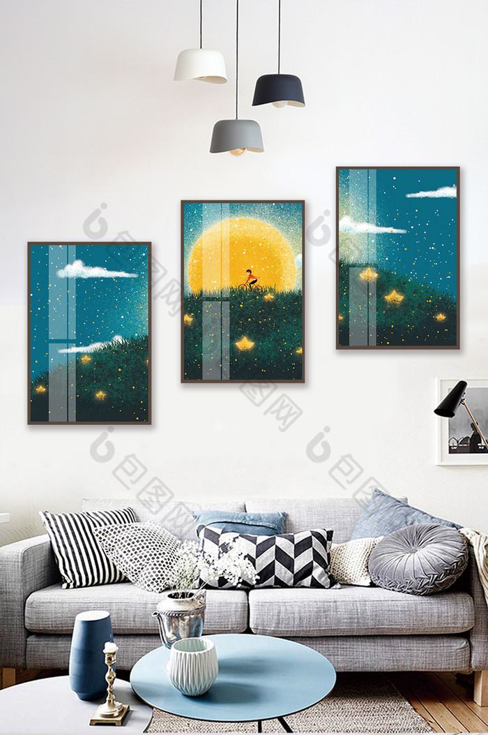 手绘夜晚星空风景卧室客厅晶磁装饰画图片图片