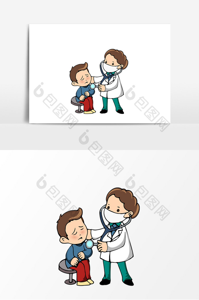 手绘卡通给孩子看病的医生元素