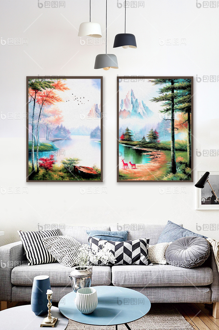 唯美山水风景油画酒店装饰画-唯美山水风景油画酒店装饰画效果图-【包图网】
