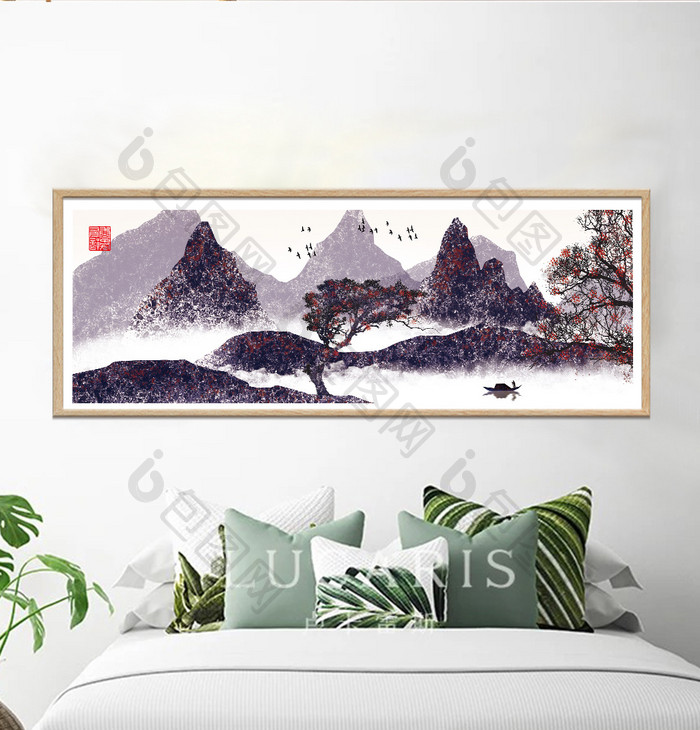 手绘中国风山川风景客厅卧室装饰画