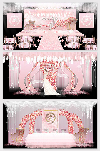 现代简约唯美粉色欧式婚礼布置效果图图片