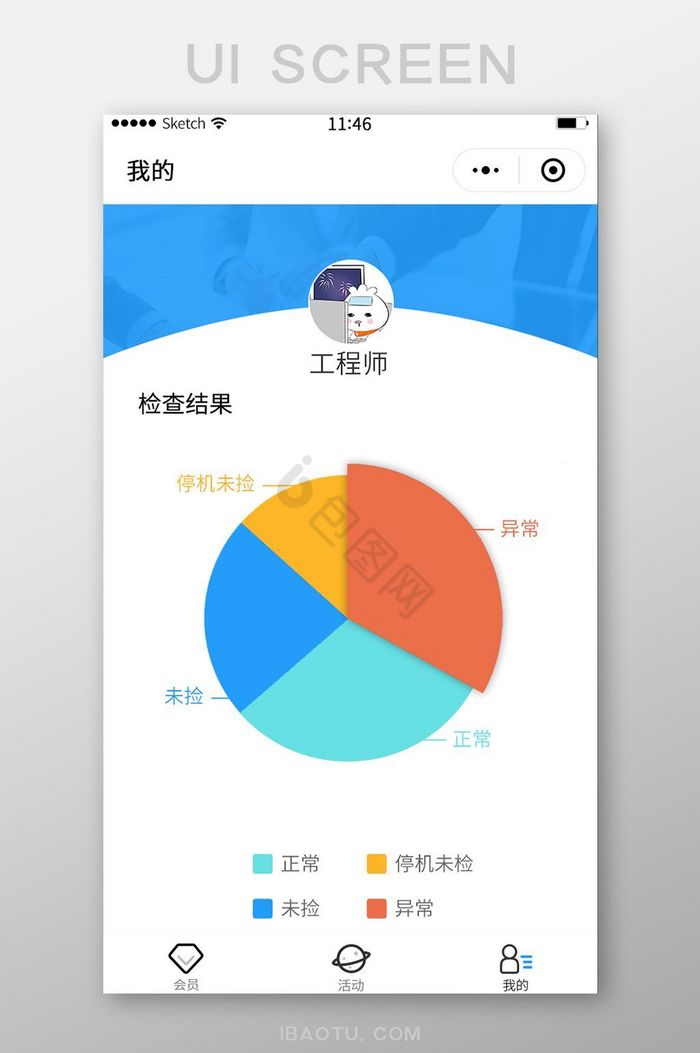 白底简约头像信息饼状维修信息展示界面设计图片