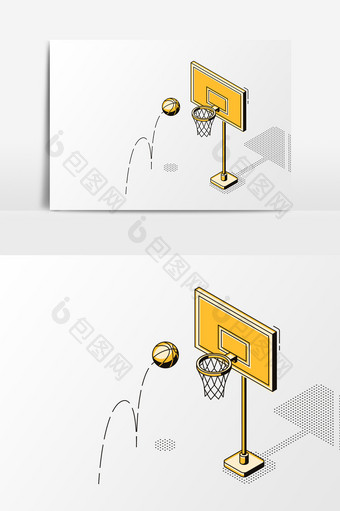 卡通抽象篮筐手绘铅笔画投篮比赛运动元素图片