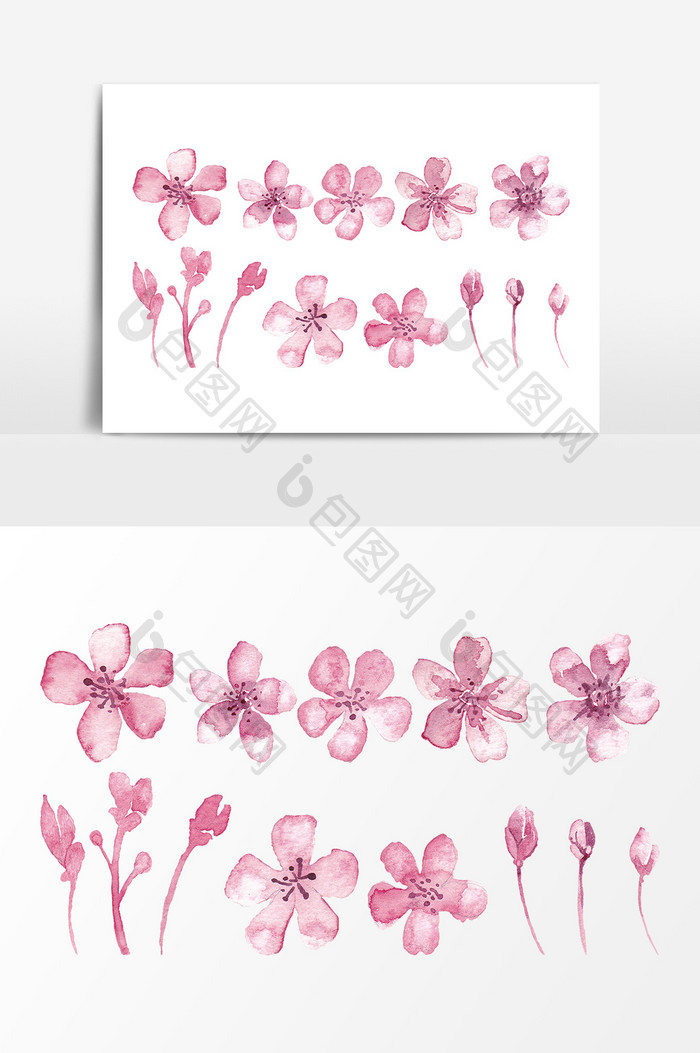 手绘粉色植物设计元素