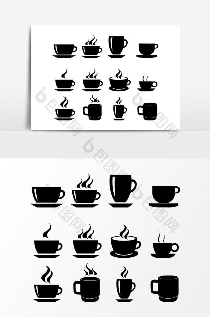 手绘黑色咖啡杯设计元素