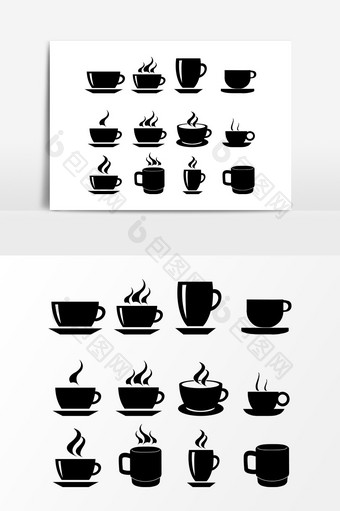 手绘黑色咖啡杯设计元素图片