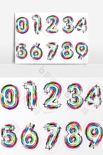 0-9阿拉伯数字艺术字体矢量元素图片