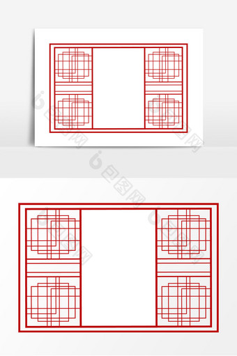 红色复古新年窗户元素设计图片