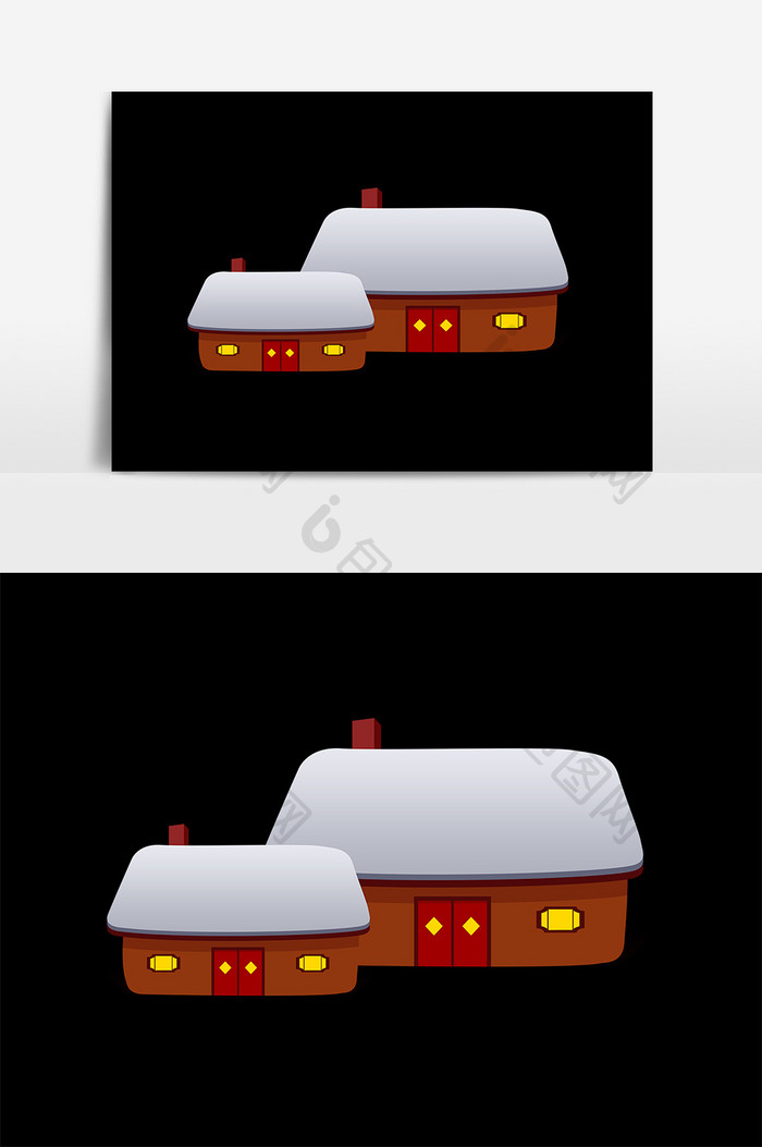 手绘冬季房屋设计元素