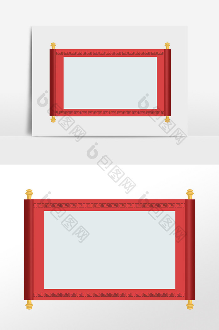 手绘红色传统中式卷轴插画