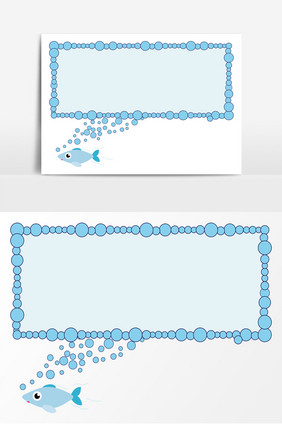 卡通简笔小鱼吐泡泡ai矢量边框